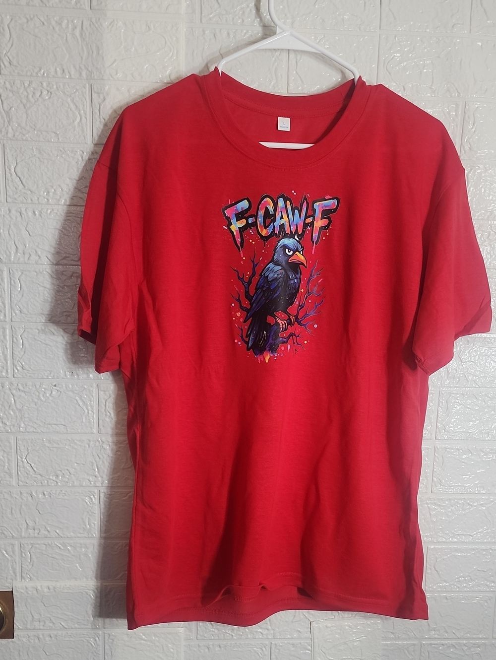 Women's Red Short Sleeve Tee with Crow Graphic